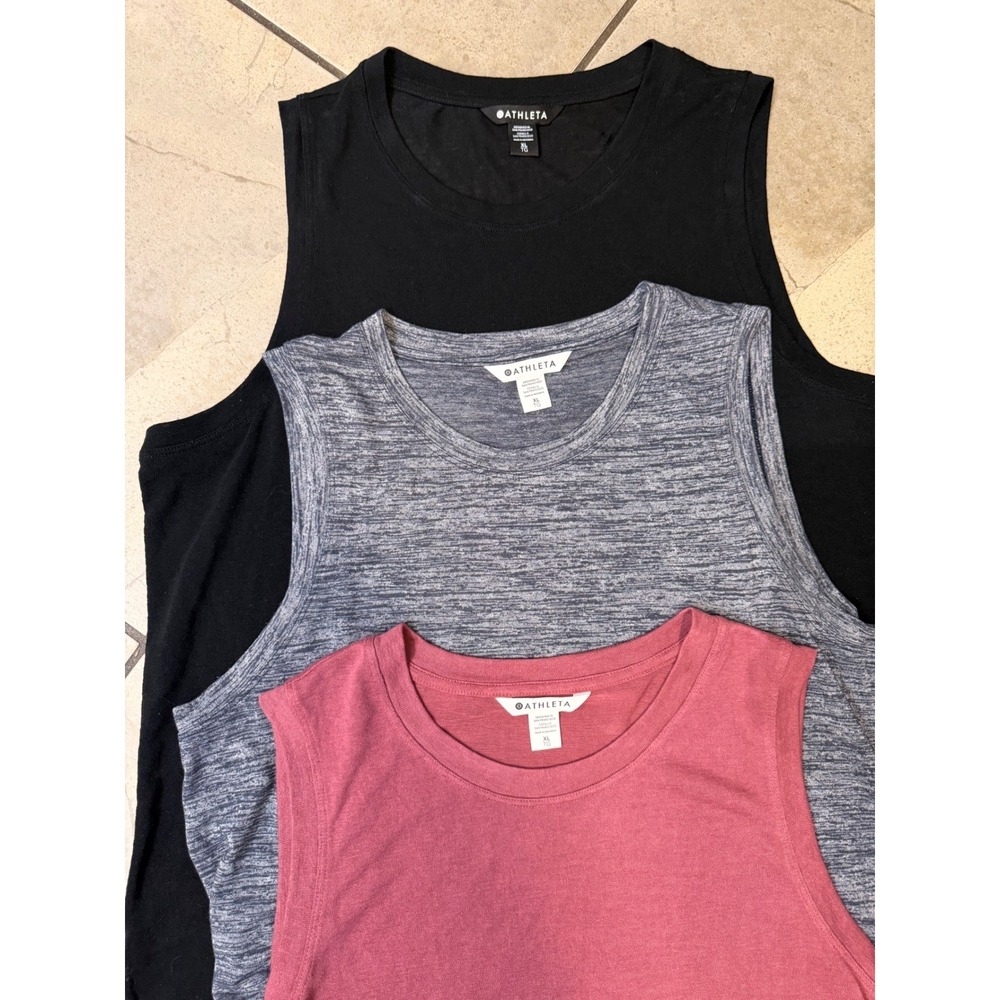 Athleta Breezy Tank Top Bundle Lot of 3 Black Grey Pink XL Muscle Tee